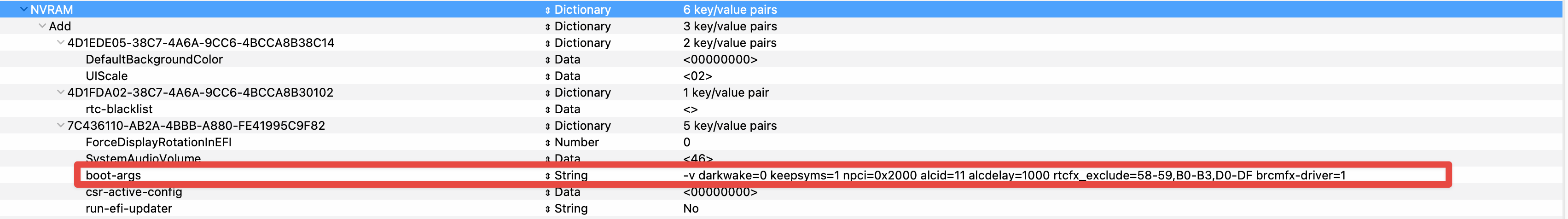 NVRAM Boot Args